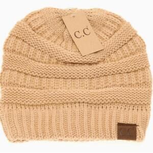 #1808 C.C. NWT Sand Cable Knit Classic CC Solid Beanie Hat